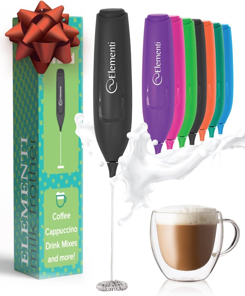 Elementi Powerful Frother Wand – Lightweight Milk Frother & Drink Mixer Handheld, Matcha Whisk for Dreamy Lattes, Powerful Coffee Mixer Wand & Blender Stirrer - Make Creamy Cappuccinos at Home (Black) - Image 1